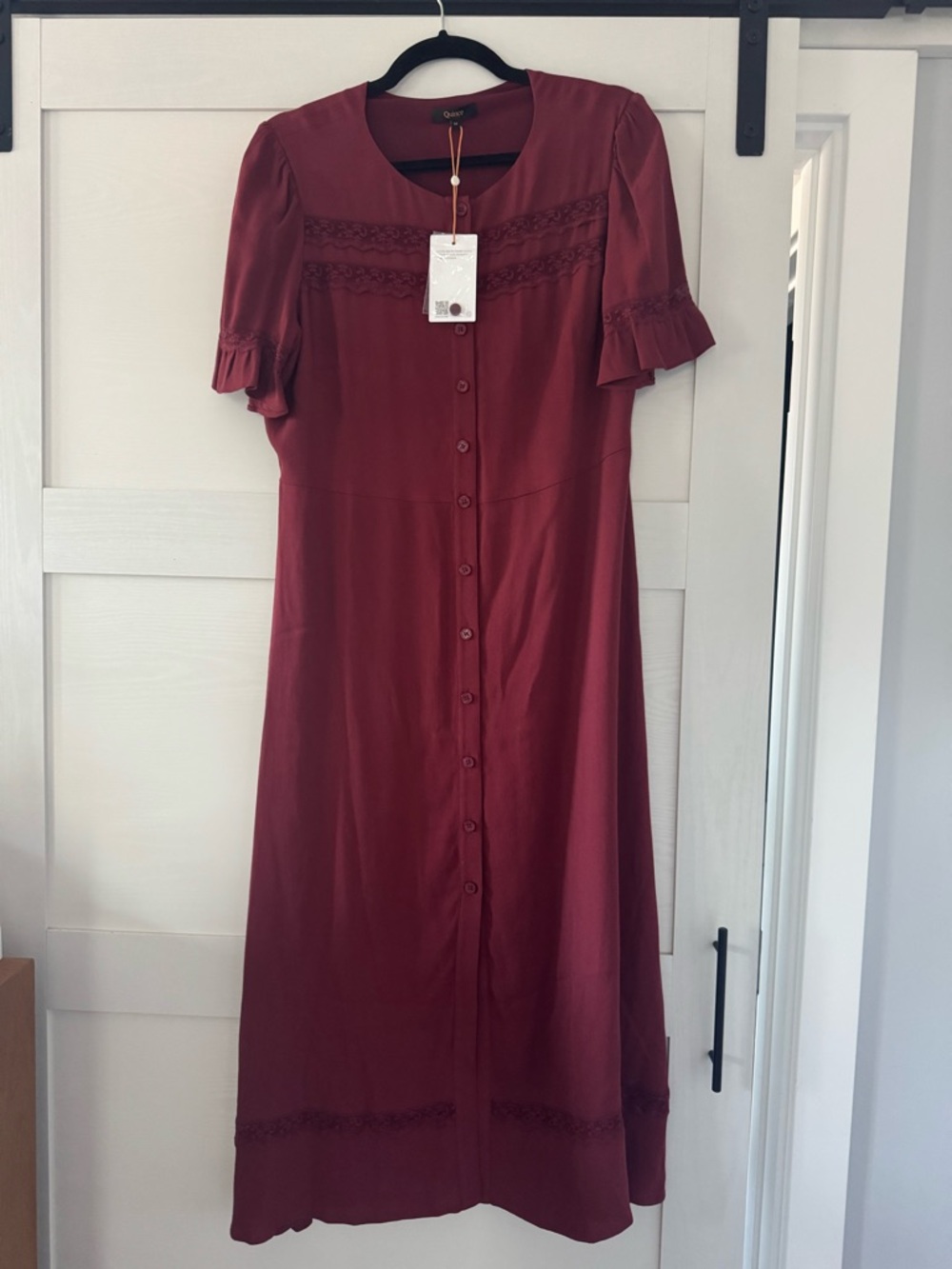 Quince Lightweight Crepe Lace Inset Midi Dress